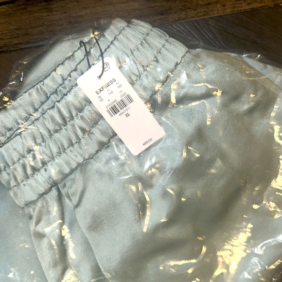 PRICE FIRM Express Blue Satin High Waisted Jogger w/ Snap Cargo Pockets XS - Picture 3 of 3